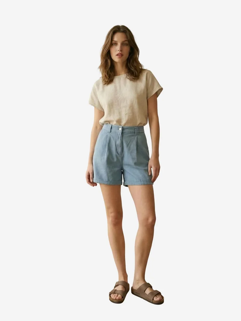 My Fashion Cerulean Blue MY FASHION High Waist Wide Leg Tailored Shorts for Women | Best Price UAE