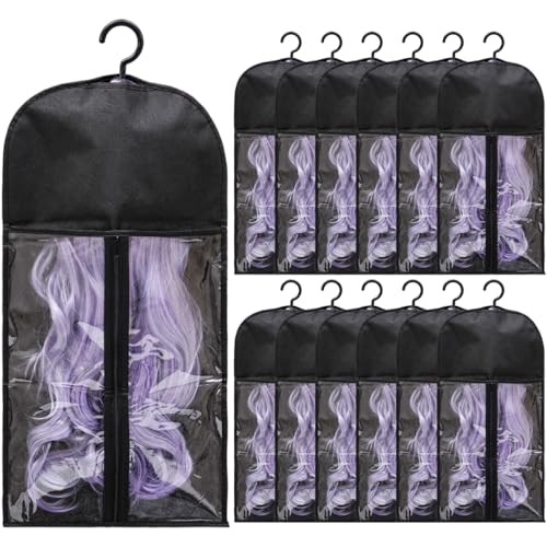 Hadwoer 12PCS Hair Extension Holder Wig Storage Bags with Hanger for Multiple Wigs Dustproof Wig Hanger Hair Extension Storage Wig Bags for Hair Extensions Wigs Accessories - Image 1