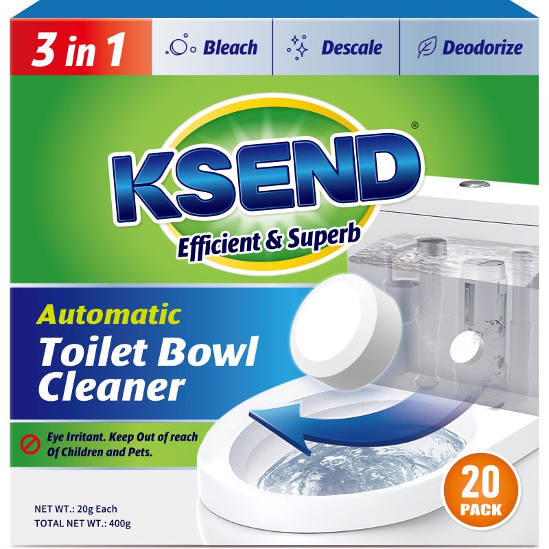 Ksend Toilet Bowl Cleaner Tablets - 20 PCS Automatic Bleach Toilet Cleaner Tablets, Slow-Releasing Deodorizing & Descaling, Powerful Bathroom Tank Cleaner - Image 1