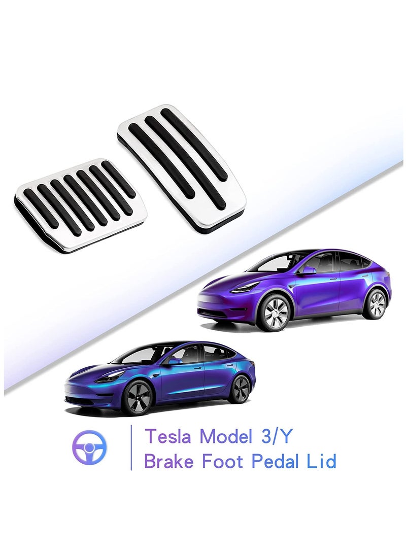 دواسات قدم Tesla Model 3 / Y، دواسة وقود ودواسة فرامل بديلة غير قابلة للانزلاق من سبائك الألومنيوم، مجموعة من قطعتين (فضية)