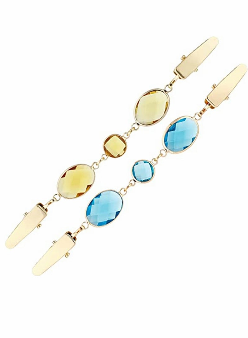 KASTWAVE Cardigan Clip, Sweater Clip, Sweater Dress Clip, with Vintage Jewelry Shawl Clasps Collar Clip, with Chain Suitable, for Vintage Dress Scarf Sweater Clothes Shirt, 2 PCS 2 Styles ( Yellow+ Blue) - Image 3