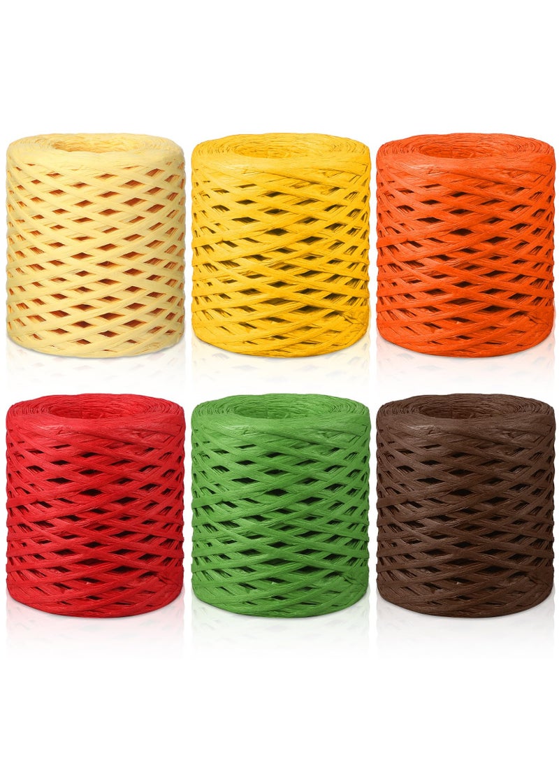 Excefore Fall Thanksgiving Raffia Ribbon, 6 Rolls Raffia Paper Ribbon Raffia Paper Twine Wrapping Ribbon for Gift Packing and Wrapping, DIY Craft, Holiday Decoration, 656 Feet Each Roll - Image 1