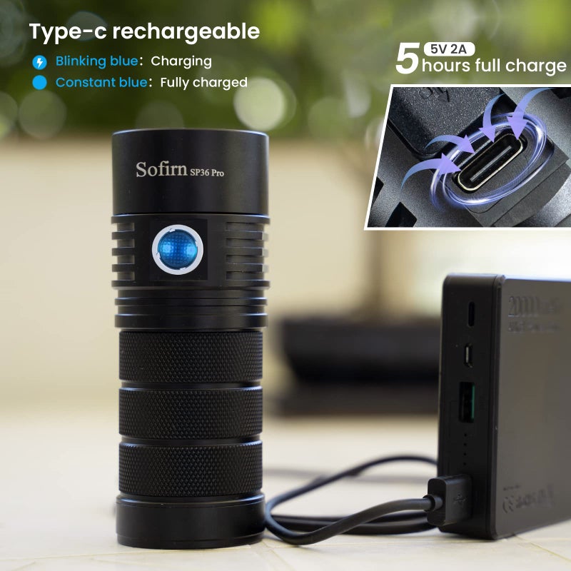 sofirn SP36 Pro Rechargeable LED Flashlight 8000 Lumens max, Powerful Flashlight with 4X SST40 6500K LED Anduril UI2, IPX8 Waterproof, for Emergencies Camping (SP36 Pro-Kit) - Image 4