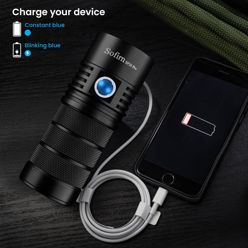 sofirn SP36 Pro Rechargeable LED Flashlight 8000 Lumens max, Powerful Flashlight with 4X SST40 6500K LED Anduril UI2, IPX8 Waterproof, for Emergencies Camping (SP36 Pro-Kit) - Image 5