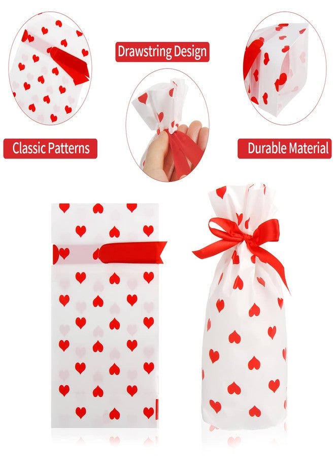 DIYASY Valentine's Day Small Drawstring Candy Gift Bags,36 Pcs Pink Red Heart Plastic Treat Bags for Wedding and Valentine Party Favors - Image 2