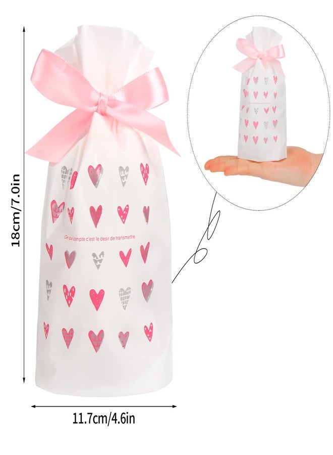 DIYASY Valentine's Day Small Drawstring Candy Gift Bags,36 Pcs Pink Red Heart Plastic Treat Bags for Wedding and Valentine Party Favors - Image 3