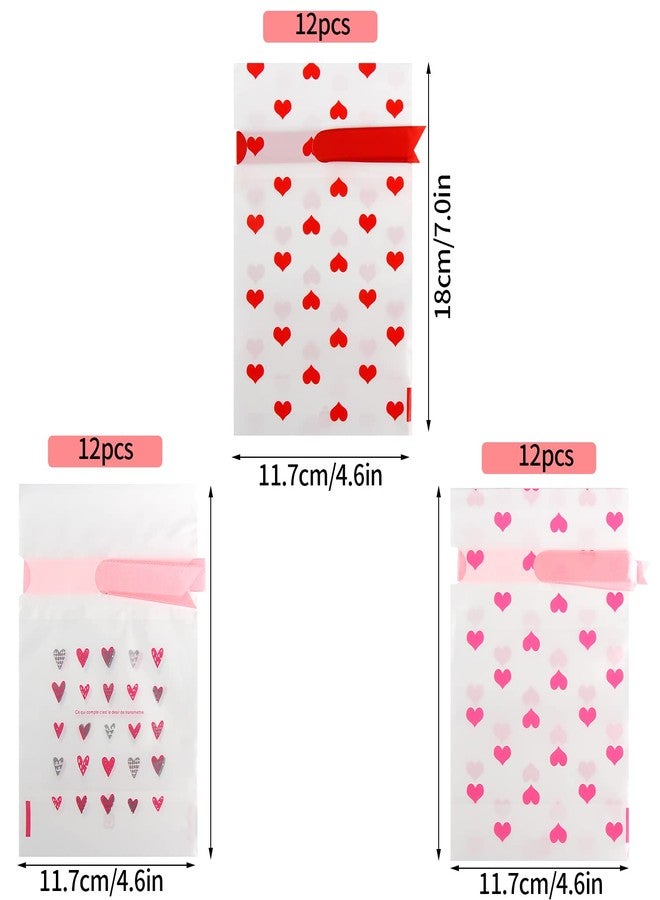 DIYASY Valentine's Day Small Drawstring Candy Gift Bags,36 Pcs Pink Red Heart Plastic Treat Bags for Wedding and Valentine Party Favors - Image 4