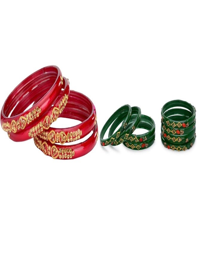 AFAST Traditional Glass Bangles Set for Women | Elegant Bridal & Wedding Chudi | Stylish Party, Festival & Jewelry | Combo of 2 | Green, Red - Image 1