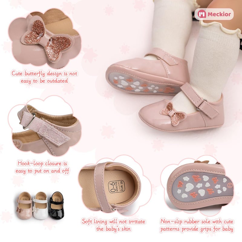Meckior Infant Baby Girls Soft Sole Bowknot Princess Wedding Dress Mary Jane Flats Prewalker Newborn Light Baby Sneaker Shoes - Image 5