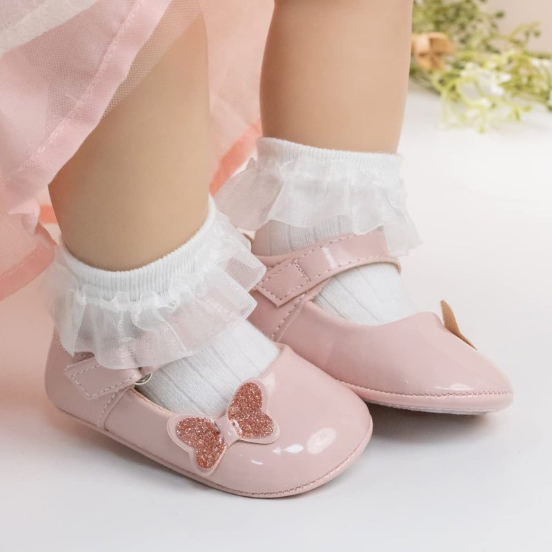 Meckior Infant Baby Girls Soft Sole Bowknot Princess Wedding Dress Mary Jane Flats Prewalker Newborn Light Baby Sneaker Shoes - Image 2