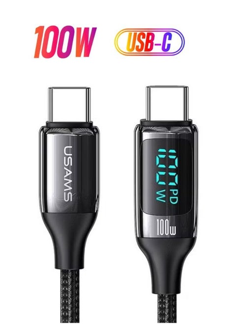 USB-C to USB-C Cable 100W Digital Display PD Fast Charging & Data Cable Zinc Alloy Plug Braided Cord For Iphone/Ipad/Macbook 2 meters
