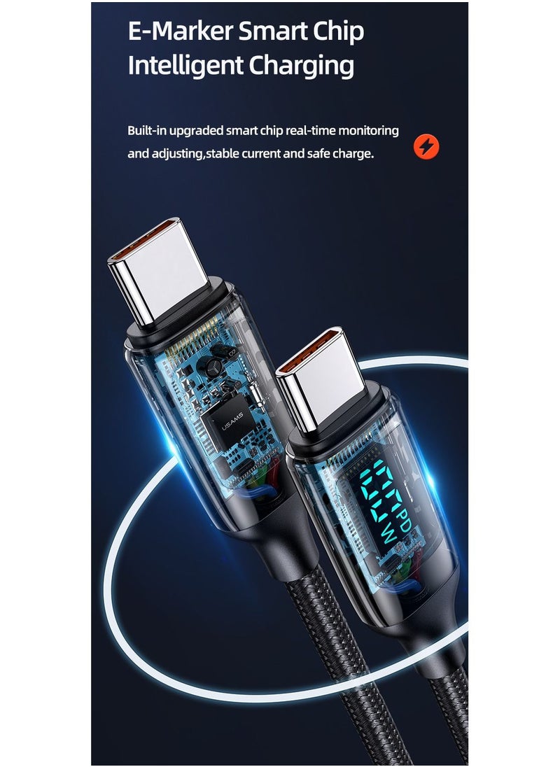 Usams - USB-C to USB-C Cable 100W Digital Display PD Fast Charging & Data Cable Zinc Alloy Plug Braided Cord For Iphone/Ipad/Macbook 2 meters - Image 1