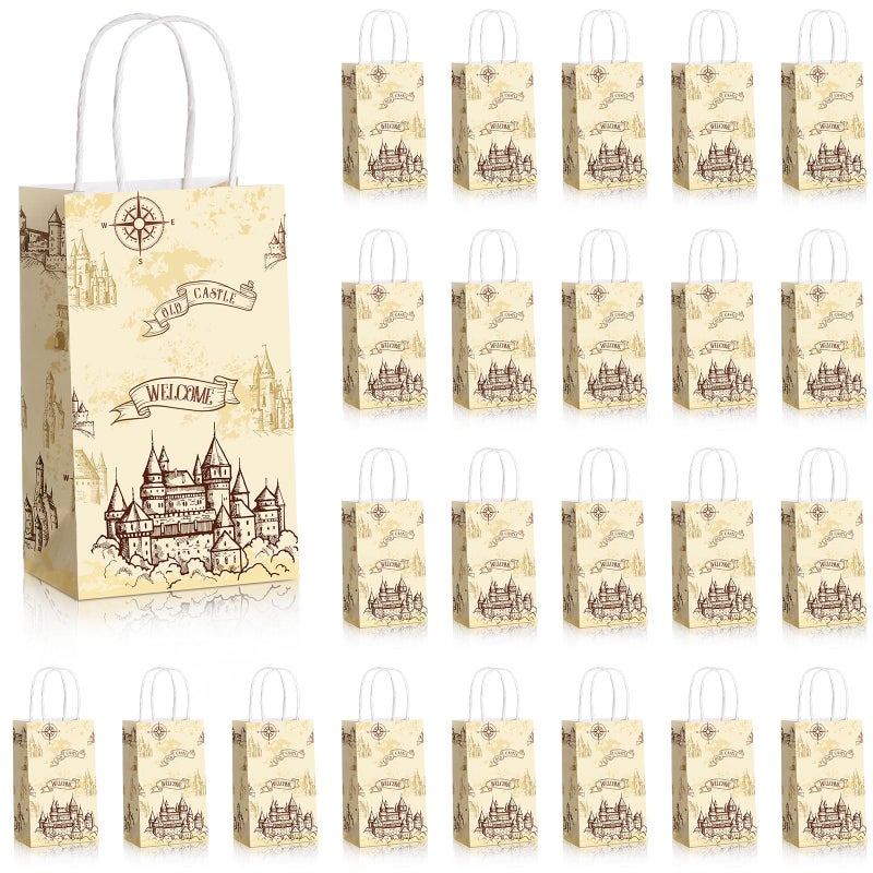 Treela 24 Pcs Magical Wizard Gift Paper Bags Pumpkin Party Favor Bags Vintage Castle Decor Goodie Bags for Kids Boy Girl Birthday Party Halloween Party SuppliesWizard