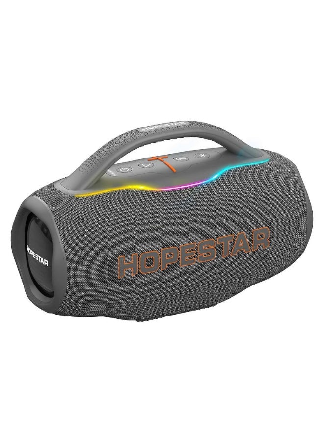 هوبستار H70 مكبر صوت لاسلكي محمول MP3 مع صوت جهير قوي ومقاوم للماء - شريط صوت خارجي للكمبيوتر 80 واط - لون رمادي - Image 1
