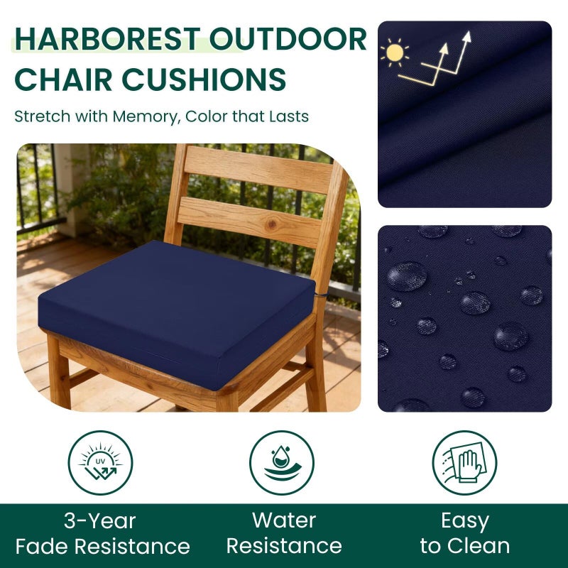 HARBOREST Outdoor Chair Cushions Set of 4, Water Resistant Patio Chair Cushions with Ties, Square Corner Outdoor Seat Cushions for Patio Furniture, 18.5"x16"x3", Navy - Image 2