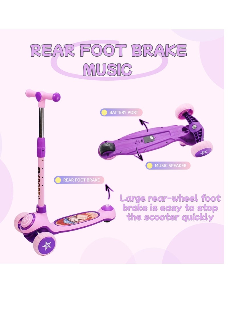 إيزي فيتشور سكوتر ركل للأطفال من إيزي فيوتشر: تصميم قابل للطي، مقبض قابل لضبط الارتفاع، عجلات LED، فرامل خلفية وموسيقى للأعمار من 3 إلى 8 سنوات - Image 3