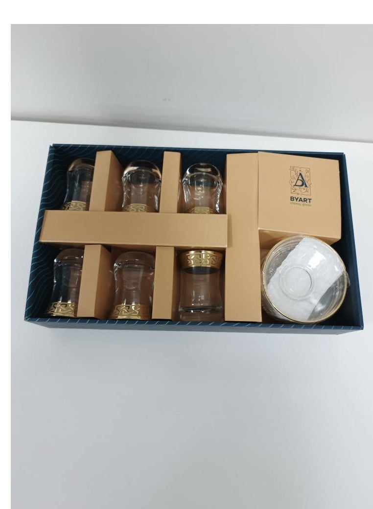 BYART Tea set of 12 pieces, 6 cups and 6 saucers, made of glass, made in Turkey - Image 3