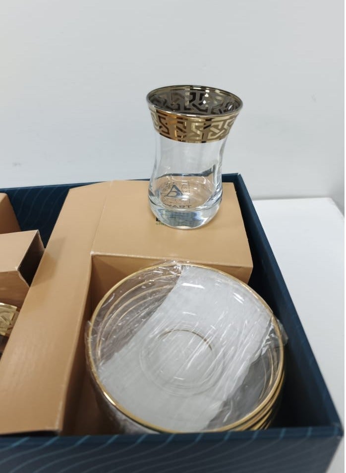 BYART Tea set of 12 pieces, 6 cups and 6 saucers, made of glass, made in Turkey - Image 1