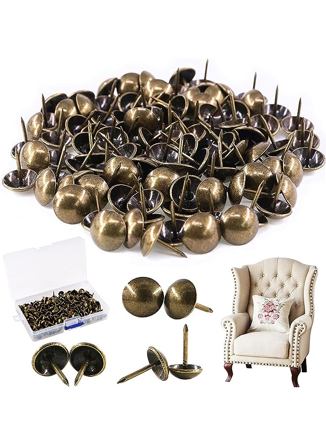Rustark 300-Pcs 7/16'' [11mm] Antique Upholstery Decorative Tacks Furniture Sofa Thumb Tacks Nails Pins Assortment Kit for Upholstered Furniture Cork Board - Bronze - Image 1