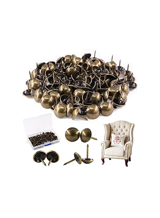 Rustark 300-Pcs 7/16'' [11mm] Antique Upholstery Decorative Tacks Furniture Sofa Thumb Tacks Nails Pins Assortment Kit for Upholstered Furniture Cork Board - Bronze - Image 2