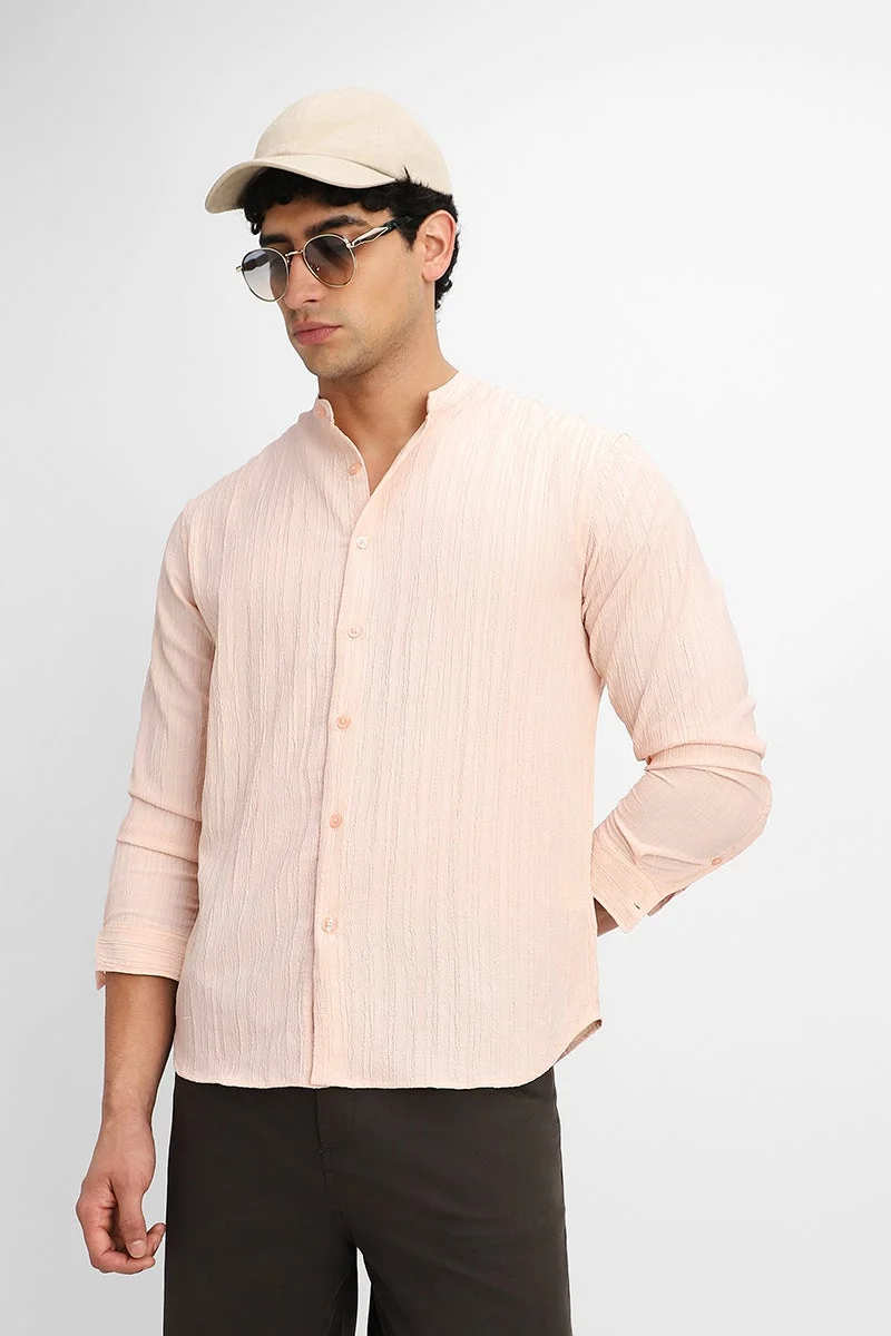 سنيتش Peach Textured Long Sleeve Regular Fit Shirt
