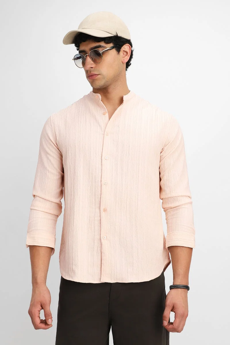 سنيتش Peach Textured Long Sleeve Regular Fit Shirt