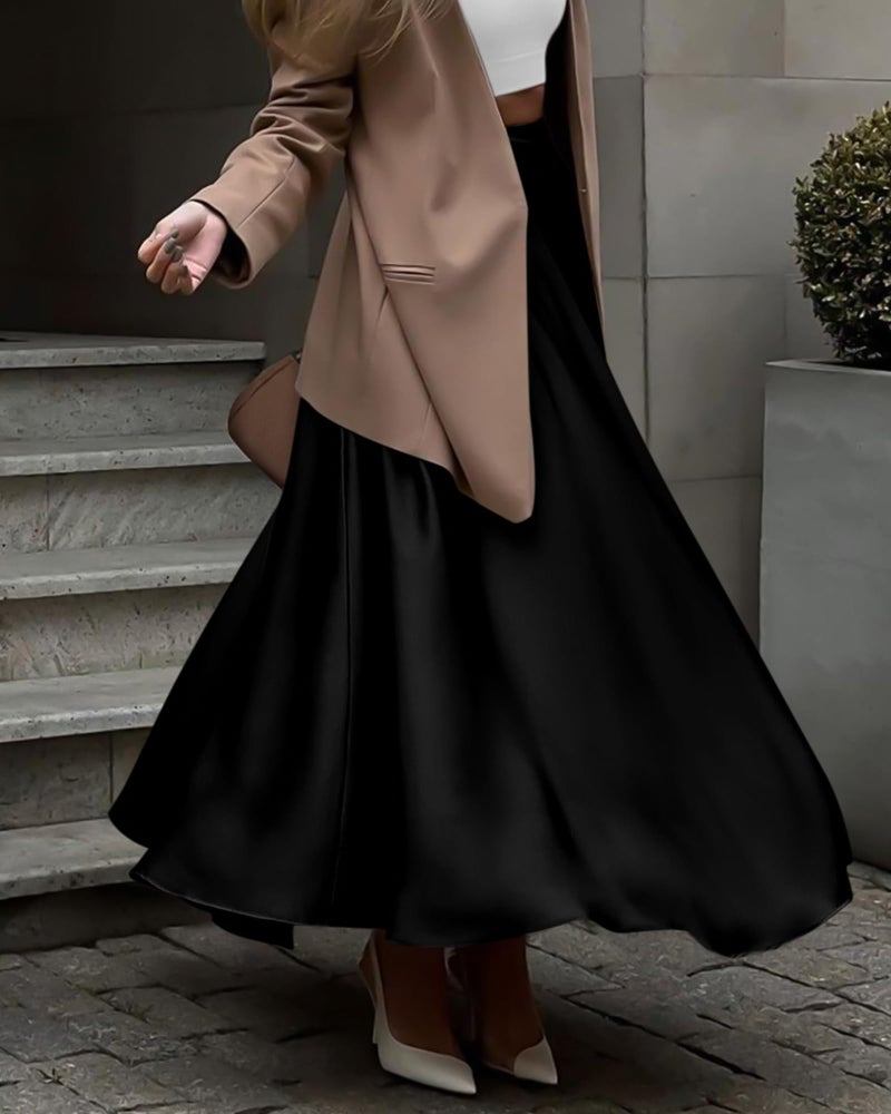 BTFBM Satin Skirts for Women Spring Fashion 2026 Elegant Flowy A-Line Cocktail Formal Silk Maxi Skirt Night Out Outfits(Black, X-Large) - Image 5