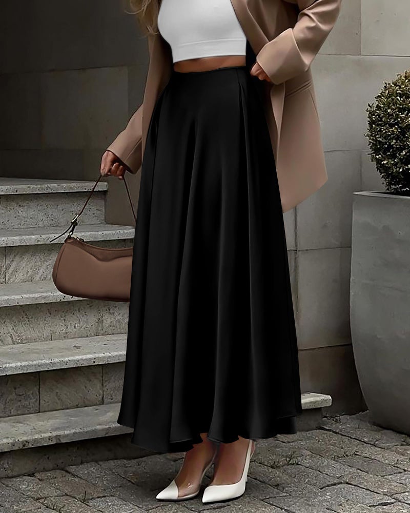 BTFBM Satin Skirts for Women Spring Fashion 2026 Elegant Flowy A-Line Cocktail Formal Silk Maxi Skirt Night Out Outfits(Black, X-Large) - Image 4