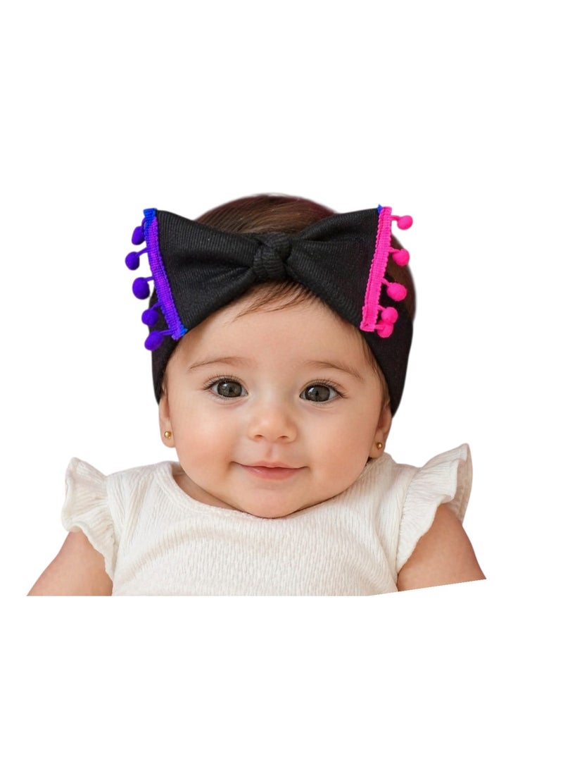 Girls' tie, born for 7 years, ribbed cotton with a colored ball tip