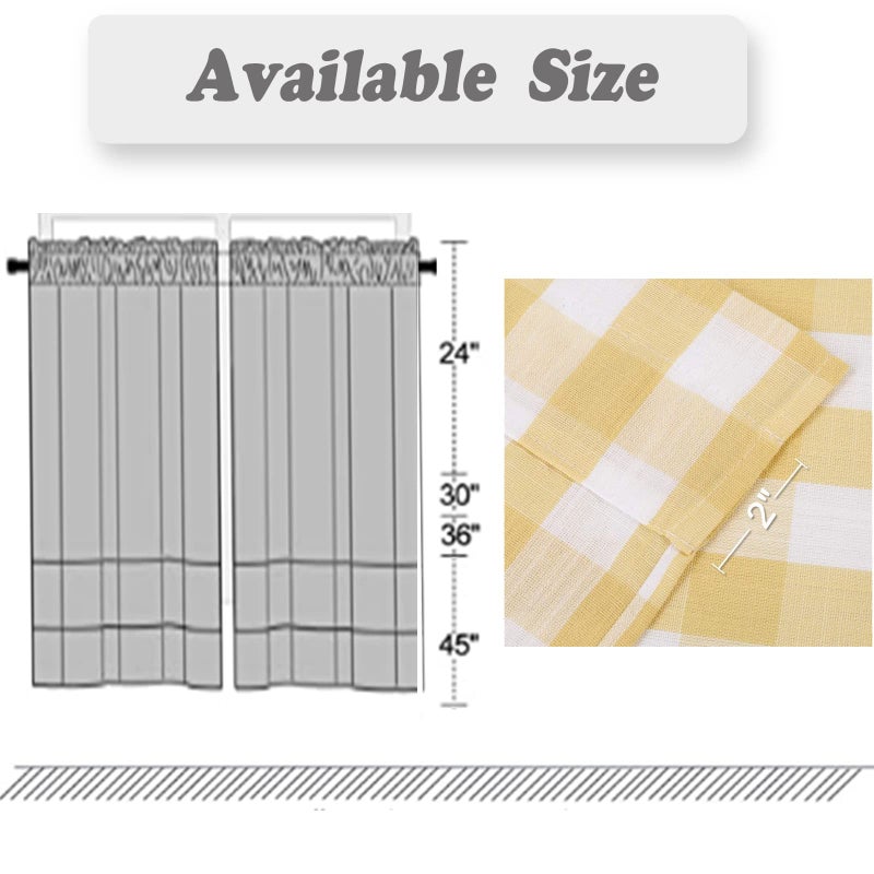 Amzdecor Buffalo Check Window Kitchen Tier Set  Yarn Dyed Curtains for Kitchen Small Cafe Curtains for Window Treatment Set Rod Pocket Half Window Curtain  28"" W x45 L  Yellow/White - Image 5