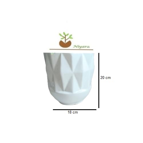 Niyara Premium Self Pattern Look Ceramic Pots Planters for Indoor Plants,Succulent,Outdoor,Balcony,Home,Garden,Office (White) - Image 3
