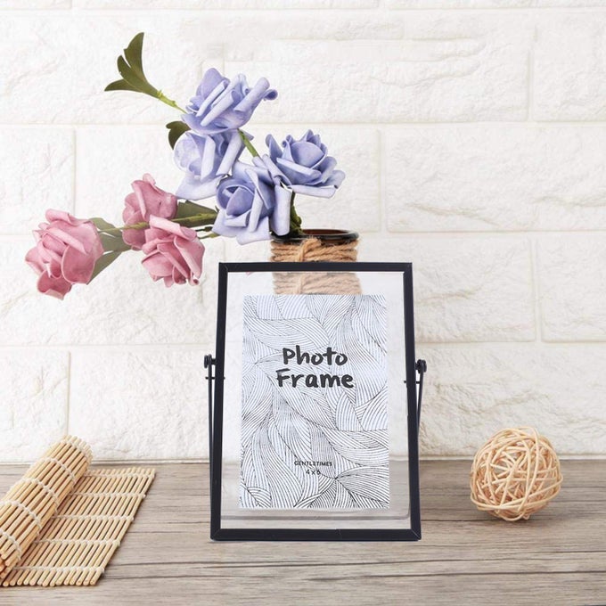 BLACK VINTAGE PICTURE GLASS PHOTO FRAME METAL GEOMETRIC PICTURE FRAME RECTANGLE DESK VERTICAL FLOATING 4X6 WITH STAND PHOTO DISPLAY FOR TABLE TOP DECORATION