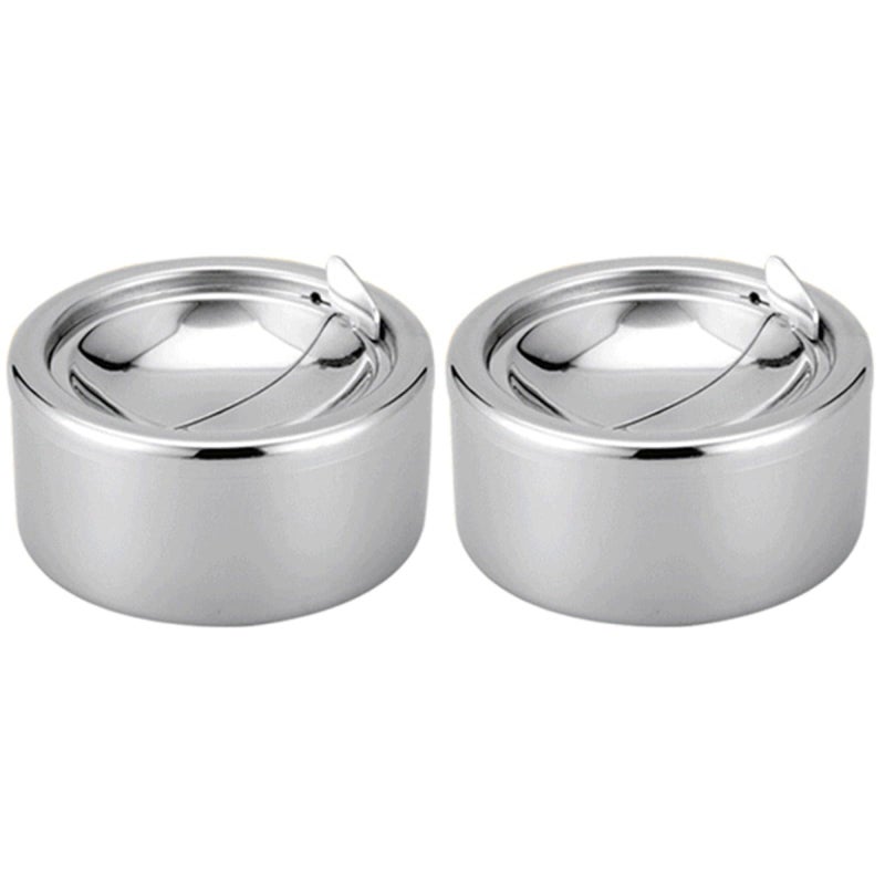 Waterproof Metal Ashtray With Lid Medium Size 2 Pieces Outdoor Car Tabletop Round Clamshell Container - Image 2