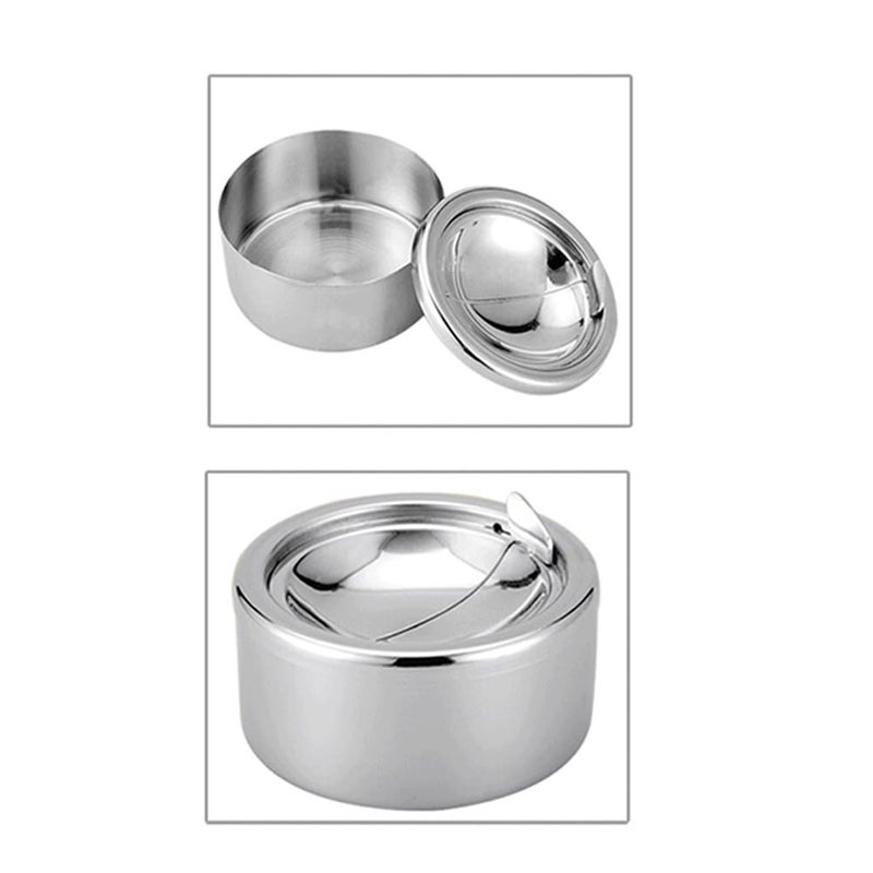 Waterproof Metal Ashtray With Lid Medium Size 2 Pieces Outdoor Car Tabletop Round Clamshell Container - Image 5