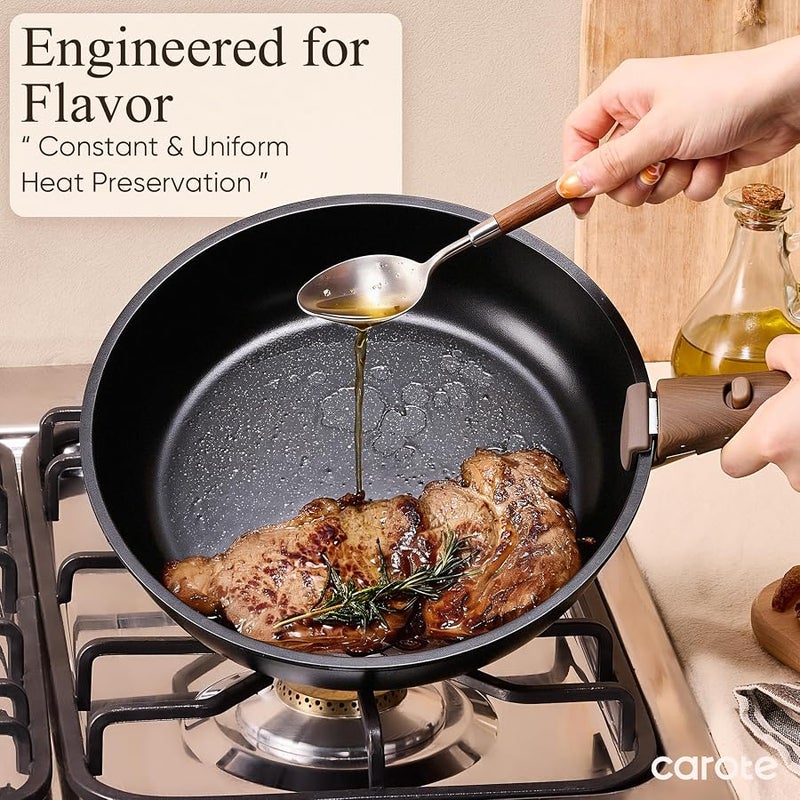 Carote Non Stick Cookware Set with Detachable Handle – Induction, Gas & Oven Compatible, Dishwasher Safe, Space Saving Kitchen Pots and Pans, Healthy Cooking Set (19 Piece, Black) | Induction Safe, Dishwasher and Oven Safe, Space Saving, Camping RV, Travel, Kitchen Set - Image 5