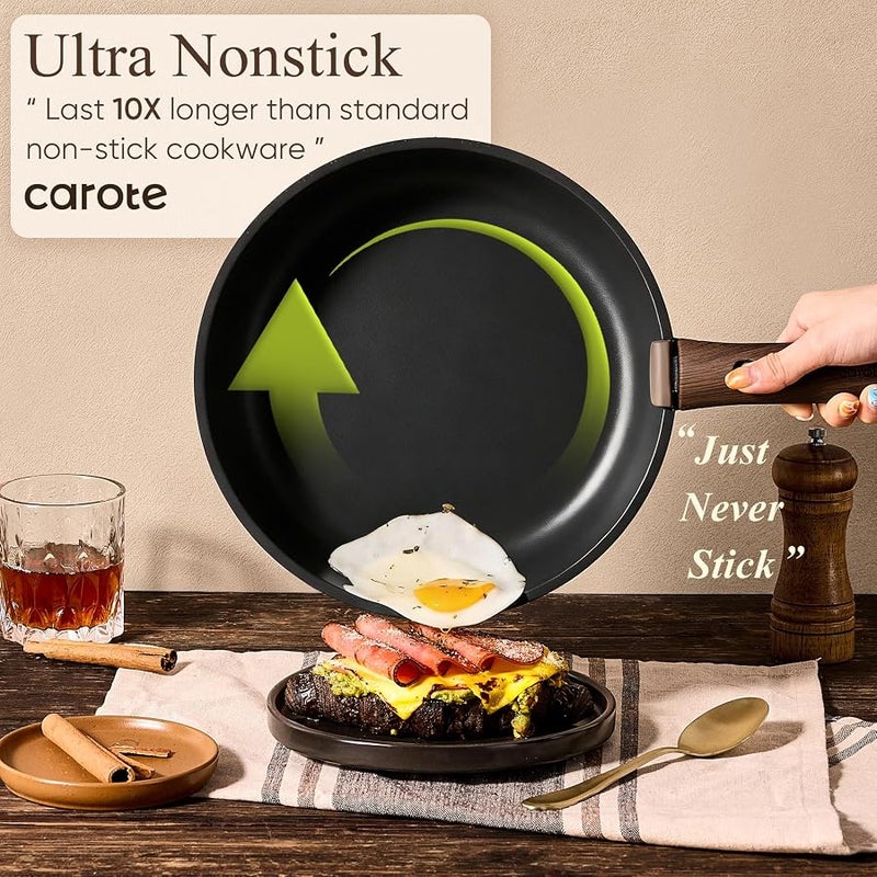 Carote Non Stick Cookware Set with Detachable Handle – Induction, Gas & Oven Compatible, Dishwasher Safe, Space Saving Kitchen Pots and Pans, Healthy Cooking Set (19 Piece, Black) | Induction Safe, Dishwasher and Oven Safe, Space Saving, Camping RV, Travel, Kitchen Set - Image 3