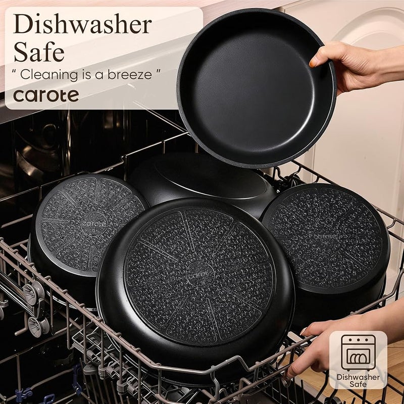 Carote Non Stick Cookware Set with Detachable Handle – Induction, Gas & Oven Compatible, Dishwasher Safe, Space Saving Kitchen Pots and Pans, Healthy Cooking Set (19 Piece, Black) | Induction Safe, Dishwasher and Oven Safe, Space Saving, Camping RV, Travel, Kitchen Set - Image 4