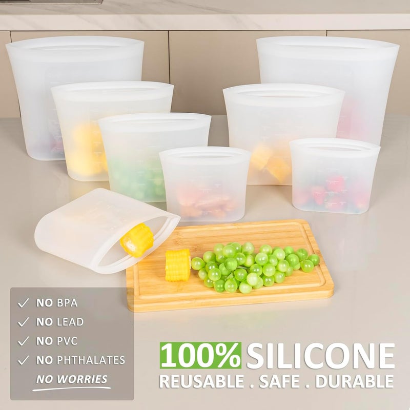 Annaklin 100% Silicone Reusable Storage Bag, 9 Pack Stand-Up Wide-Mouth Zip-Lock Food Storage Bags, Easy-Fill Easy-Open Easy-Clean Space-Saving, Microwave & Dishwasher Safe, Gallon/Sandwich/Snack, Translucent - Image 2