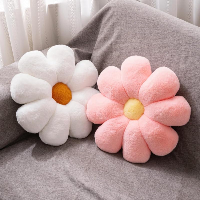 AVSHUB Flower Shaped Throw Pillow, Sunflower Plush Pillow, Cute Room Decor, Pink & White, 40cm/15.7in (Pack of 2) - Image 2