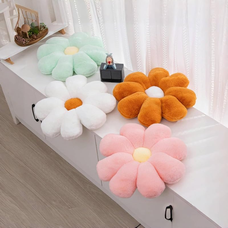AVSHUB Flower Shaped Throw Pillow, Sunflower Plush Pillow, Cute Room Decor, Pink & White, 40cm/15.7in (Pack of 2) - Image 3