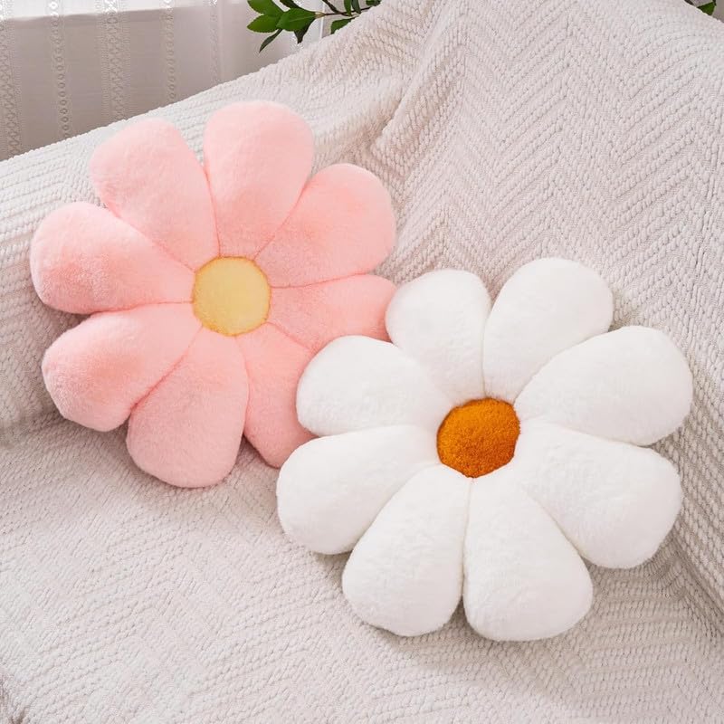 AVSHUB Flower Shaped Throw Pillow, Sunflower Plush Pillow, Cute Room Decor, Pink & White, 40cm/15.7in (Pack of 2) - Image 1