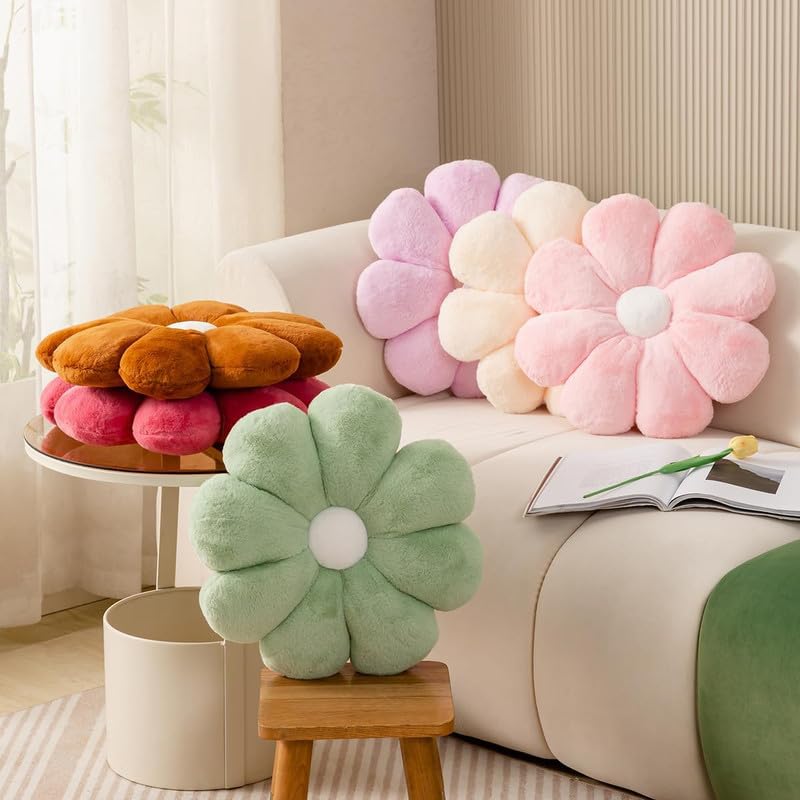 AVSHUB Flower Shaped Throw Pillow, Sunflower Plush Pillow, Cute Room Decor, Pink & White, 40cm/15.7in (Pack of 2) - Image 4