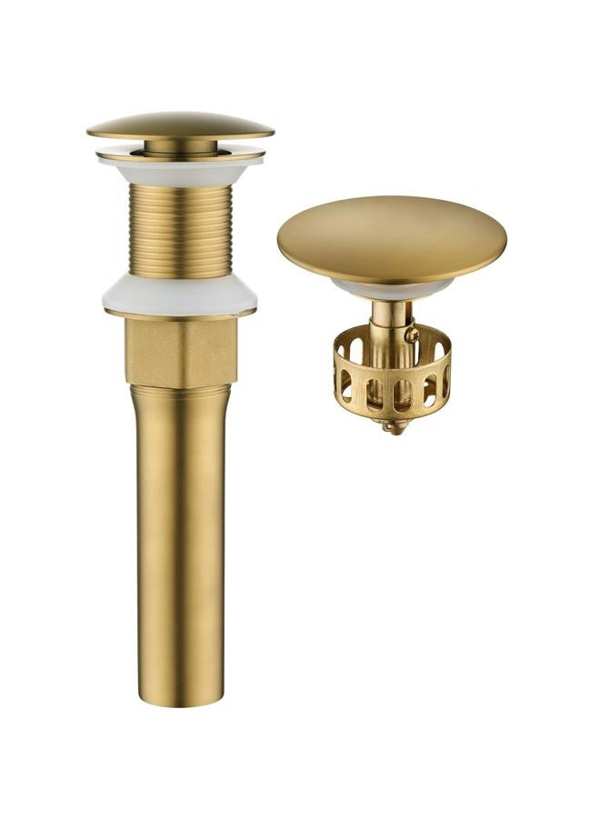 KAIYING Pop Up Drain, Bathroom Sink Drain Stopper, Vessel Sink Drain Assembly with Detachable Basket Stopper, Anti-Explosion and Anti-Clogging Drain Strainer (NO Overflow, Brushed Brass) - Image 1