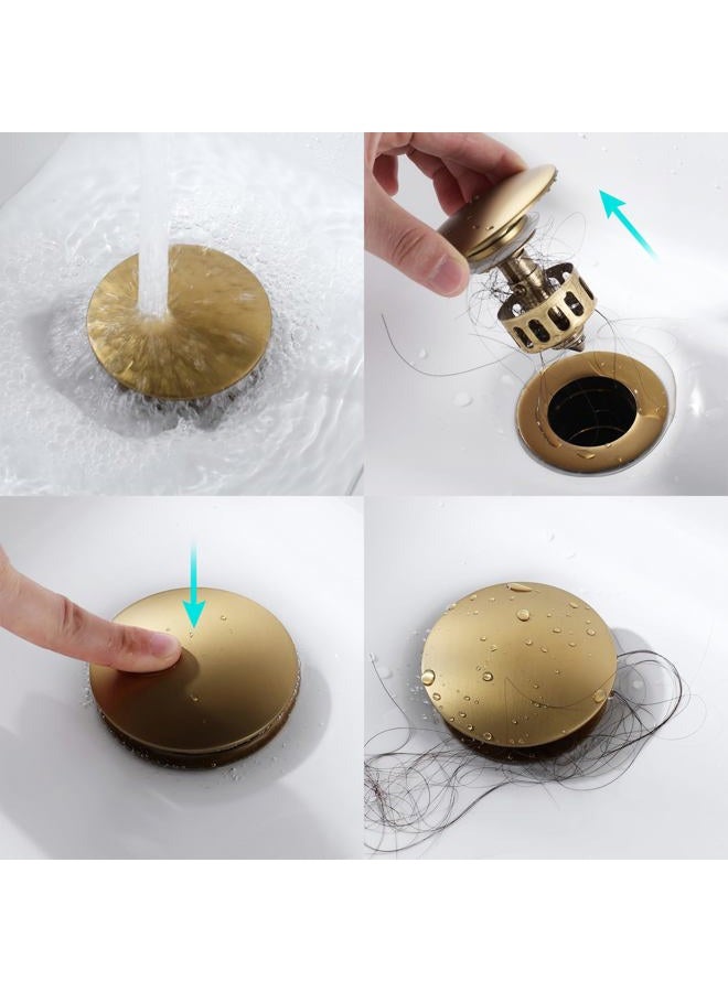 KAIYING Pop Up Drain, Bathroom Sink Drain Stopper, Vessel Sink Drain Assembly with Detachable Basket Stopper, Anti-Explosion and Anti-Clogging Drain Strainer (NO Overflow, Brushed Brass) - Image 2