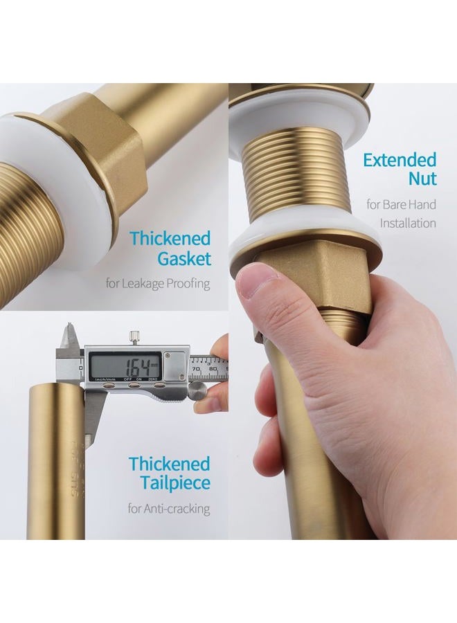 KAIYING Pop Up Drain, Bathroom Sink Drain Stopper, Vessel Sink Drain Assembly with Detachable Basket Stopper, Anti-Explosion and Anti-Clogging Drain Strainer (NO Overflow, Brushed Brass) - Image 4