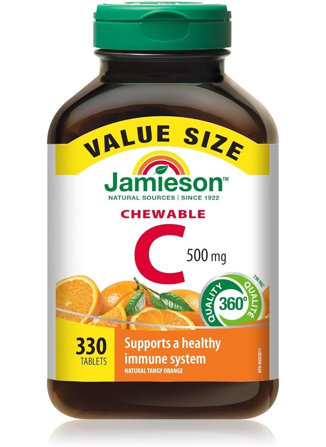 Jamieson Chewable Vitamin-C 500Mg Value Supplement Pack(330 Count), Tangy Orange  - Image 1