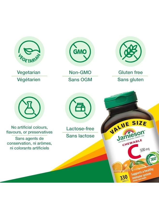 Jamieson Chewable Vitamin-C 500Mg Value Supplement Pack(330 Count), Tangy Orange  - Image 4