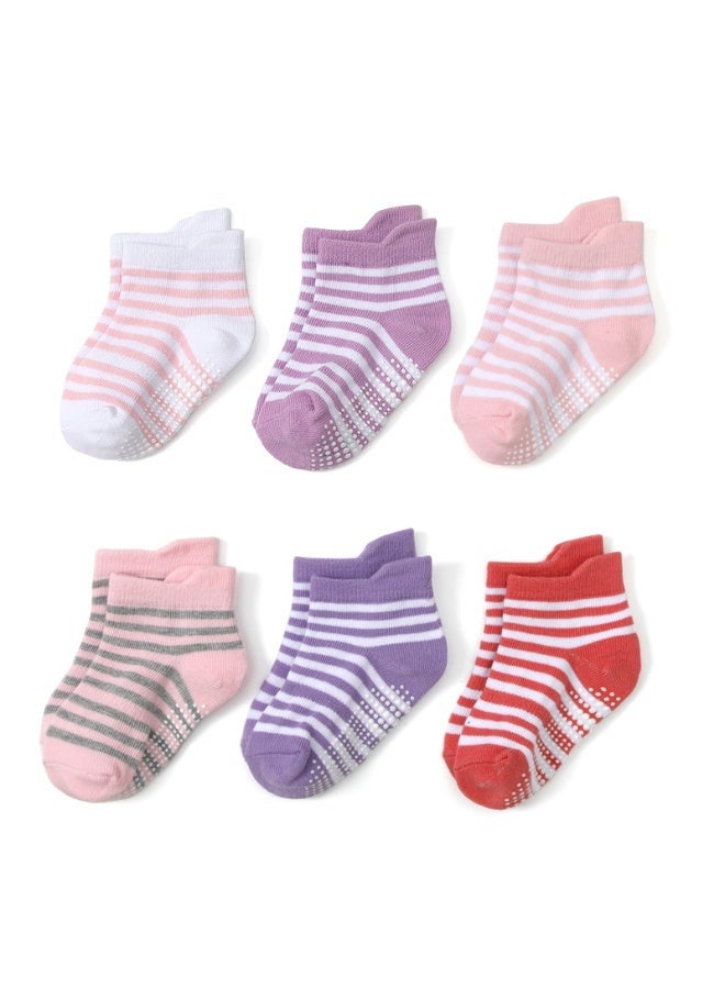6 Pairs Non-Slip Grip Ankle Socks for Boys and Girls - Breathable, Anti-Skid, Perfect for Back to School - Image 1