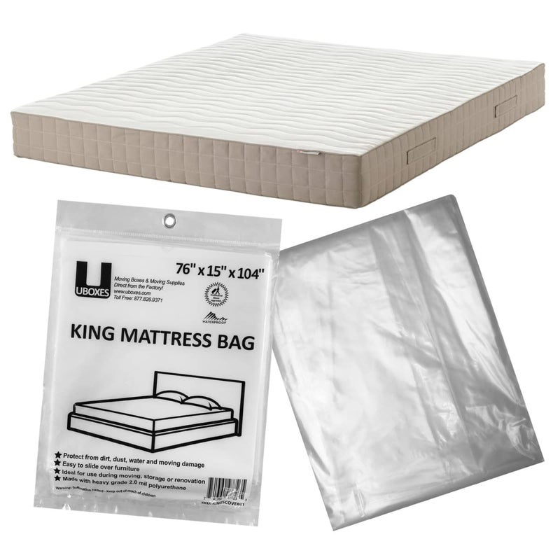 uBoxes Moving Supplies King Mattress Cover/Bag 76" x 15" x 104", Clear - Image 1