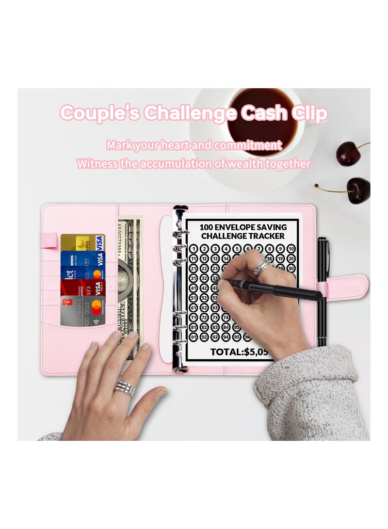 100 ظرف تحدي توفير المال - مجلد ميزانية A5 مع كتاب تحديات التوفير وملصقات رقمية، طريقة ممتعة وسهلة لتوفير 5,050 دولار، مقاوم للماء ومقاوم للتمزق (وردي) - Image 2
